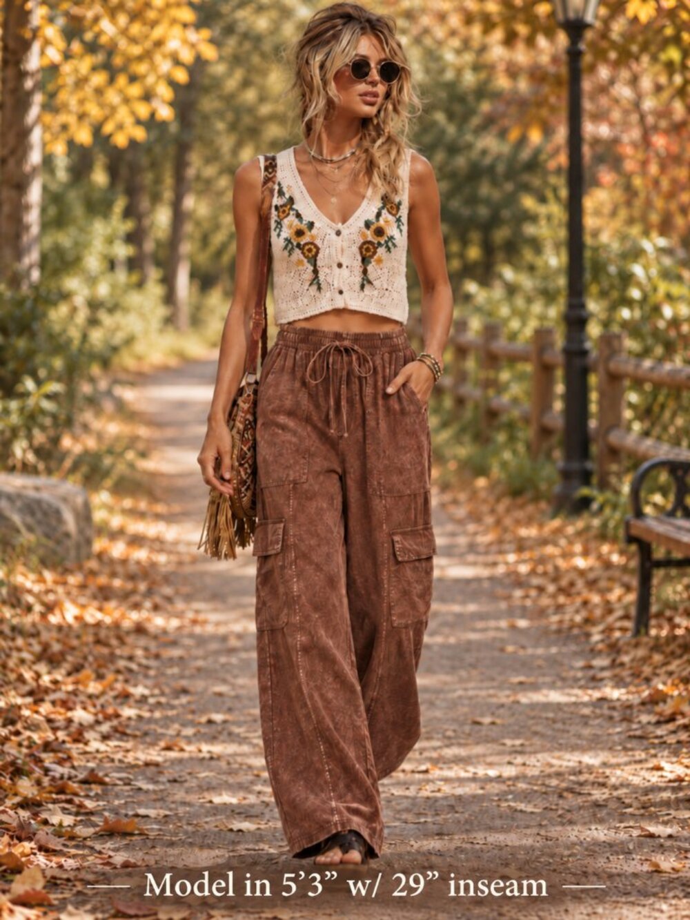 Zenana Outfitters Linen Blend Mahogany Mineral Wash Wide Leg Cargo Pants NWT - Picture 3 of 13